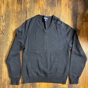LANDS END V-neck Drifter Sweater 100% Cotton Gray Size Medium